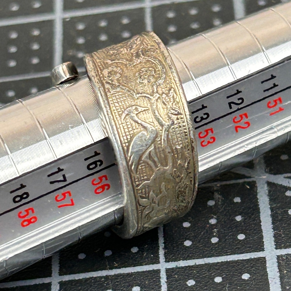 Reed & Barton Sterling Silver Spoon Ring Crane Heron Floral Bypass Size 7.25